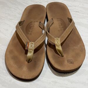 Rainbow Tan Leather Flip Flop Sandals small 9.5 inches
